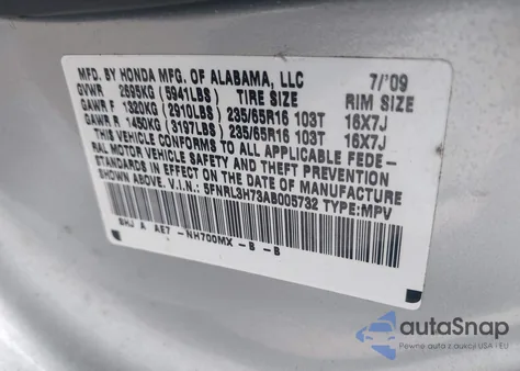 2010 Honda Odyssey Ex-L from USA, damaged, VIN 5FNRL3H73AB005732